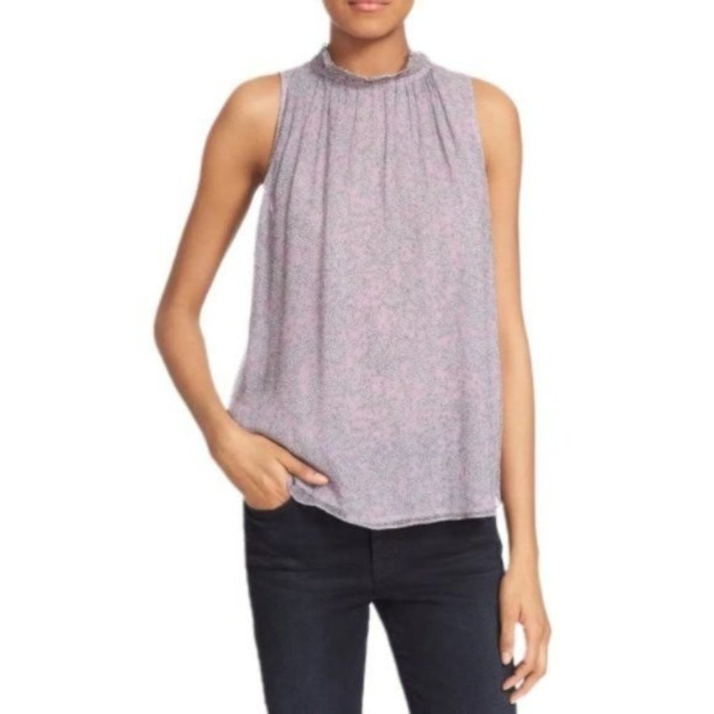 REBECCA TAYLOR Purple Floral Ruffle Silk Top sz 4 lilac black print sleeveless